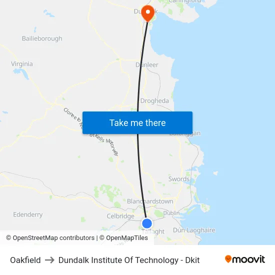 Oakfield to Dundalk Institute Of Technology - Dkit map