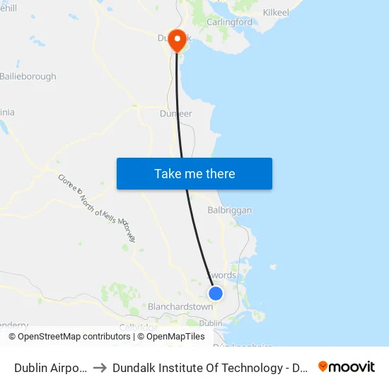 Dublin Airport to Dundalk Institute Of Technology - Dkit map