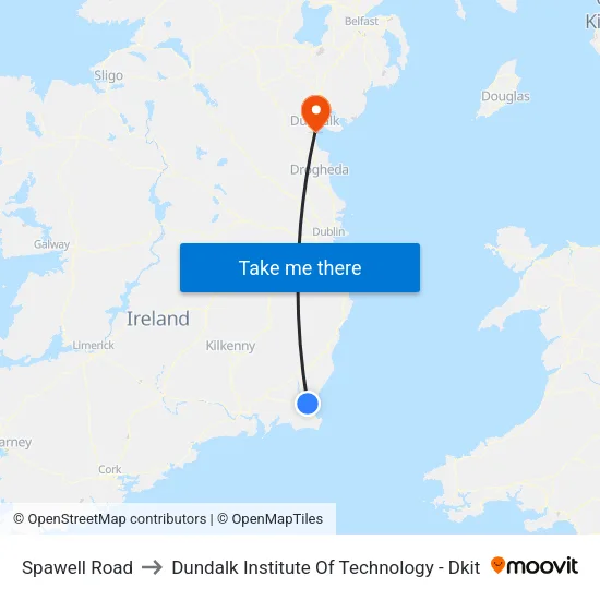 Spawell Road to Dundalk Institute Of Technology - Dkit map
