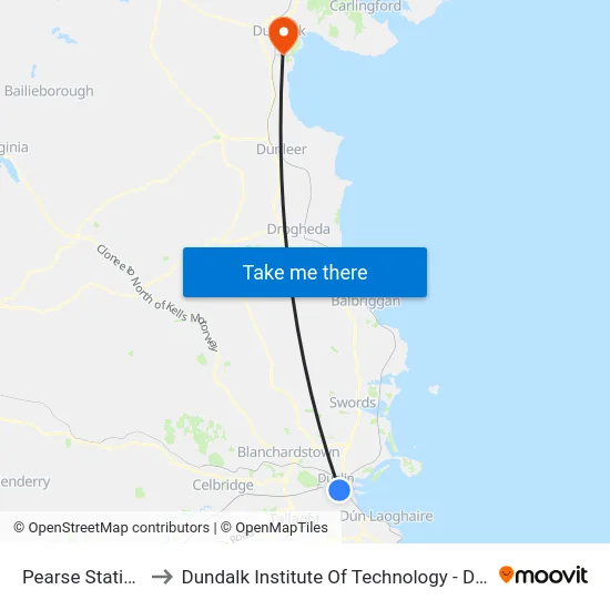 Pearse Station to Dundalk Institute Of Technology - Dkit map