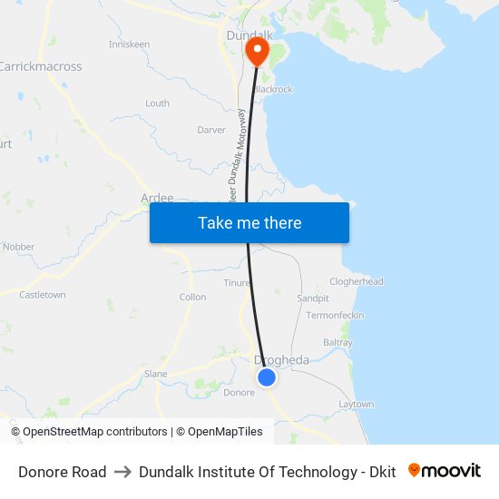 Donore Road to Dundalk Institute Of Technology - Dkit map