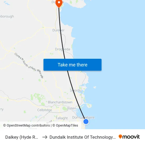 Dalkey (Hyde Road) to Dundalk Institute Of Technology - Dkit map
