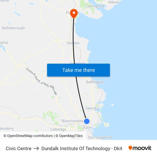 Civic Centre to Dundalk Institute Of Technology - Dkit map