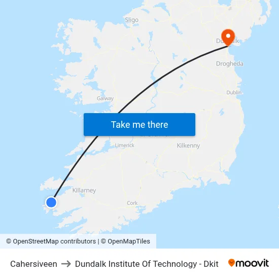 Cahersiveen to Dundalk Institute Of Technology - Dkit map