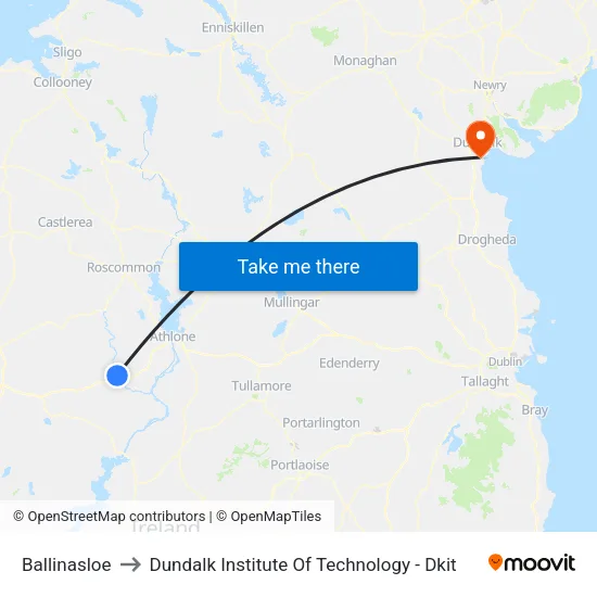 Ballinasloe to Dundalk Institute Of Technology - Dkit map
