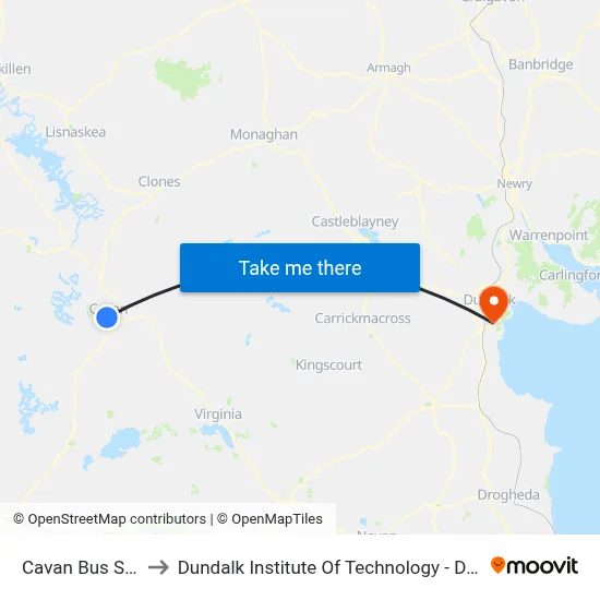 Cavan Bus Stn to Dundalk Institute Of Technology - Dkit map