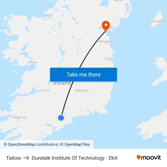 Tallow to Dundalk Institute Of Technology - Dkit map