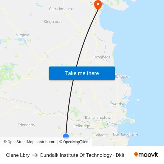 Clane Lbry to Dundalk Institute Of Technology - Dkit map