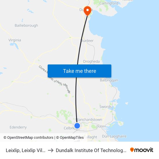 Leixlip, Leixlip Village to Dundalk Institute Of Technology - Dkit map