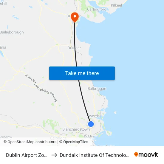 Dublin Airport Zone 13 to Dundalk Institute Of Technology - Dkit map