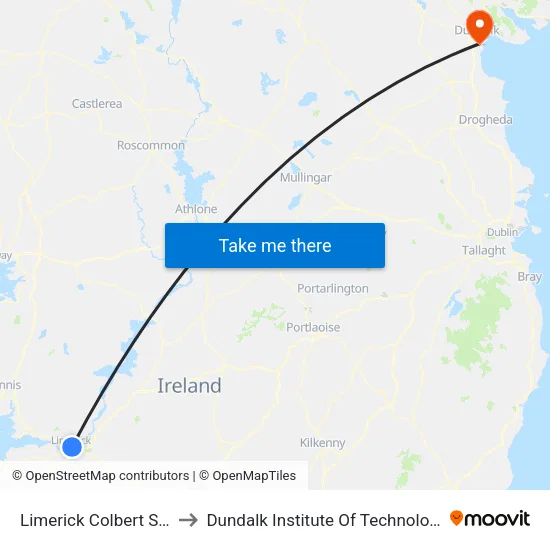 Limerick Colbert Station to Dundalk Institute Of Technology - Dkit map