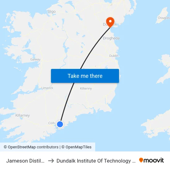 Jameson Distillery to Dundalk Institute Of Technology - Dkit map