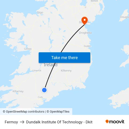 Fermoy to Dundalk Institute Of Technology - Dkit map