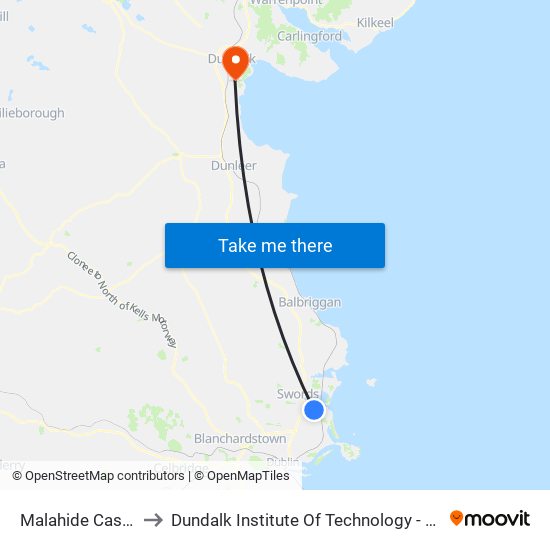 Malahide Castle to Dundalk Institute Of Technology - Dkit map