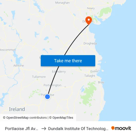 Portlaoise Jfl Avenue to Dundalk Institute Of Technology - Dkit map
