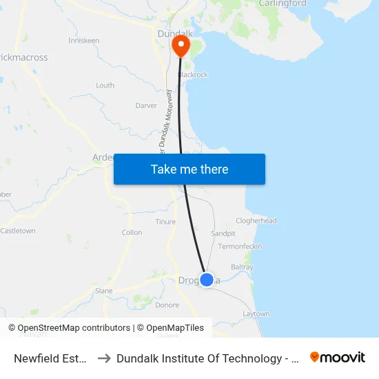 Newfield Estate to Dundalk Institute Of Technology - Dkit map