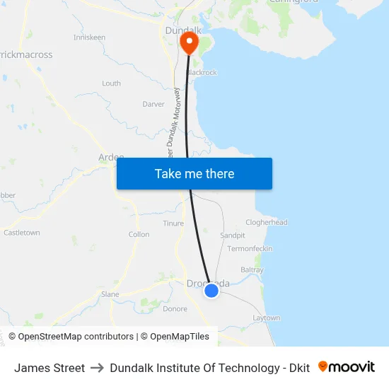 James Street to Dundalk Institute Of Technology - Dkit map