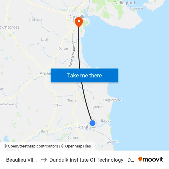 Beaulieu Vllge to Dundalk Institute Of Technology - Dkit map