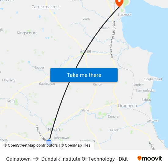 Gainstown to Dundalk Institute Of Technology - Dkit map