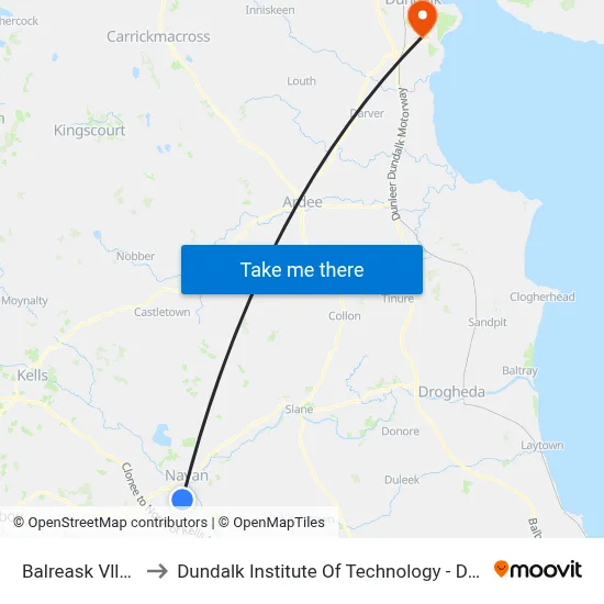 Balreask Vllge to Dundalk Institute Of Technology - Dkit map