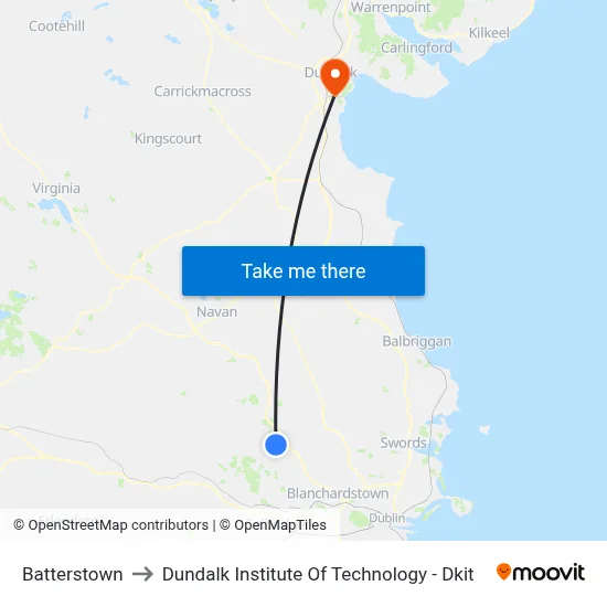 Batterstown to Dundalk Institute Of Technology - Dkit map