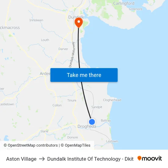 Aston Village to Dundalk Institute Of Technology - Dkit map