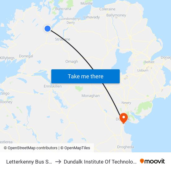 Letterkenny Bus Station to Dundalk Institute Of Technology - Dkit map