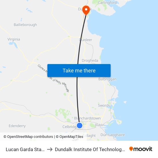 Lucan Garda Station to Dundalk Institute Of Technology - Dkit map