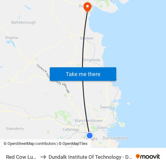 Red Cow Luas to Dundalk Institute Of Technology - Dkit map