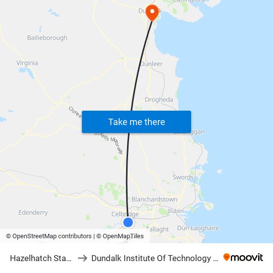 Hazelhatch Station to Dundalk Institute Of Technology - Dkit map