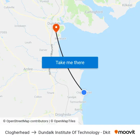 Clogherhead to Dundalk Institute Of Technology - Dkit map