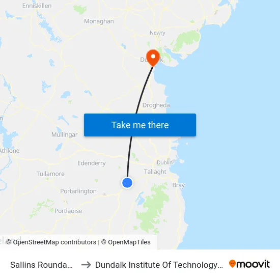 Sallins Roundabout to Dundalk Institute Of Technology - Dkit map