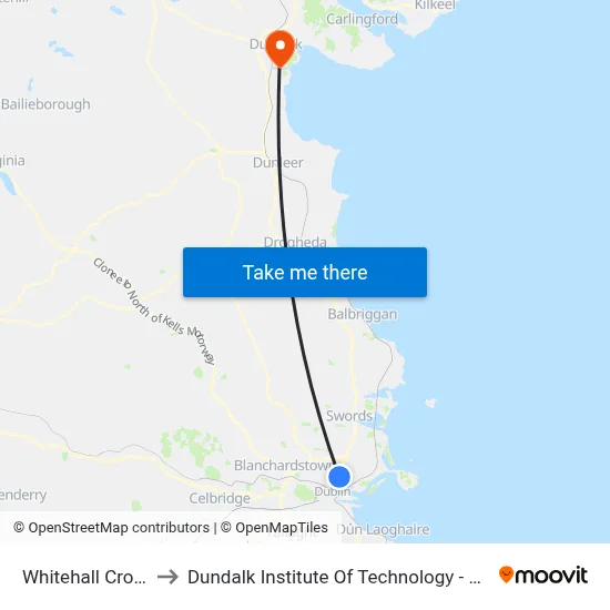Whitehall Cross to Dundalk Institute Of Technology - Dkit map