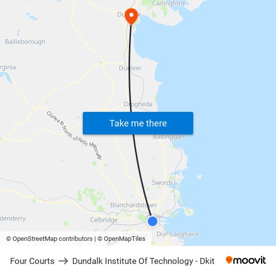 Four Courts to Dundalk Institute Of Technology - Dkit map