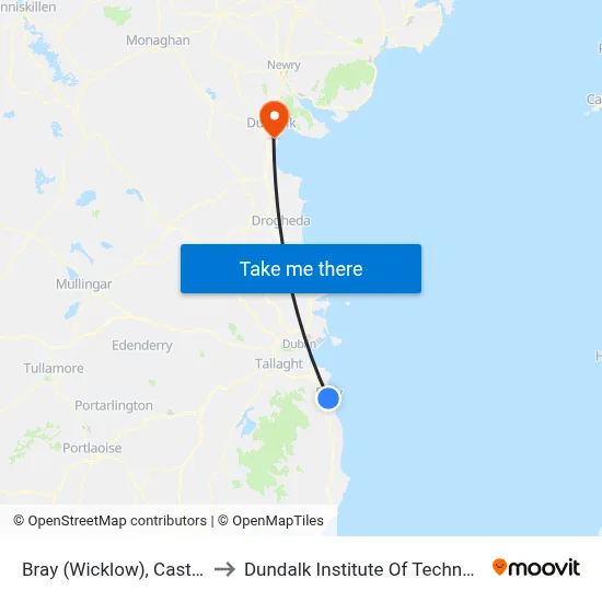 Bray (Wicklow), Castle Street to Dundalk Institute Of Technology - Dkit map