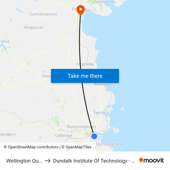 Wellington Quay to Dundalk Institute Of Technology - Dkit map