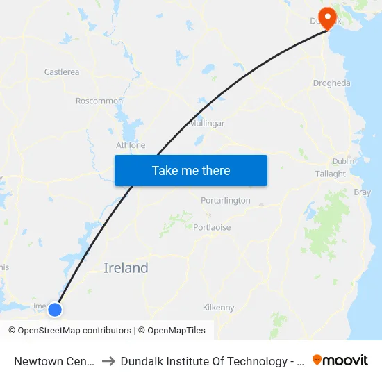 Newtown Centre to Dundalk Institute Of Technology - Dkit map