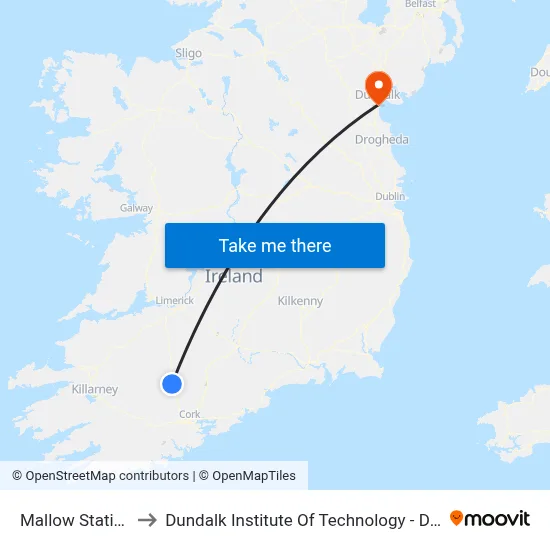 Mallow Station to Dundalk Institute Of Technology - Dkit map