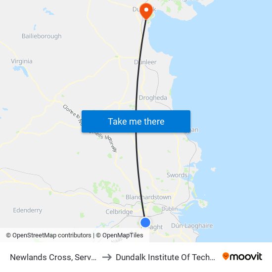 Newlands Cross, Service Station to Dundalk Institute Of Technology - Dkit map