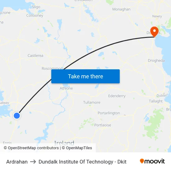 Ardrahan to Dundalk Institute Of Technology - Dkit map