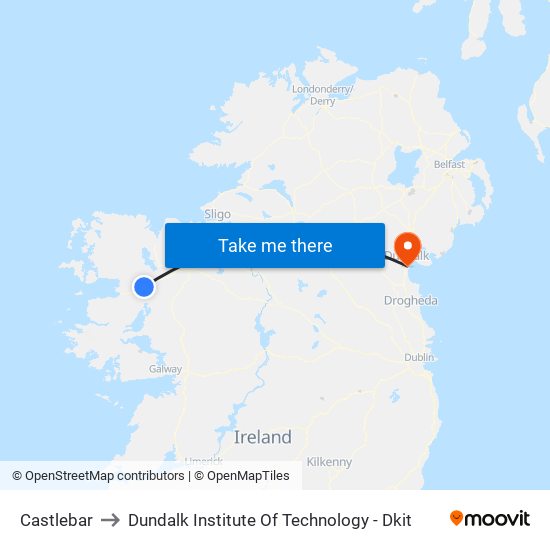 Castlebar to Dundalk Institute Of Technology - Dkit map
