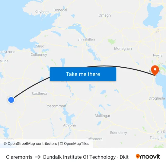 Claremorris to Dundalk Institute Of Technology - Dkit map