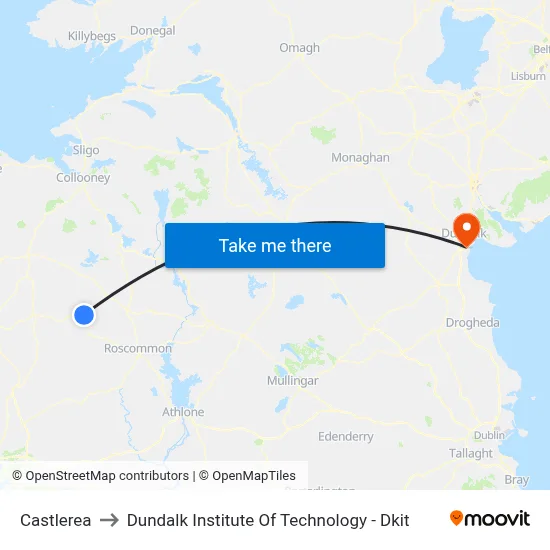 Castlerea to Dundalk Institute Of Technology - Dkit map