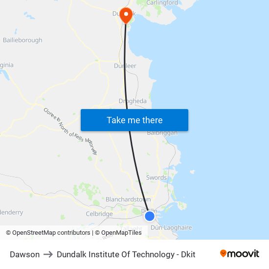 Dawson to Dundalk Institute Of Technology - Dkit map