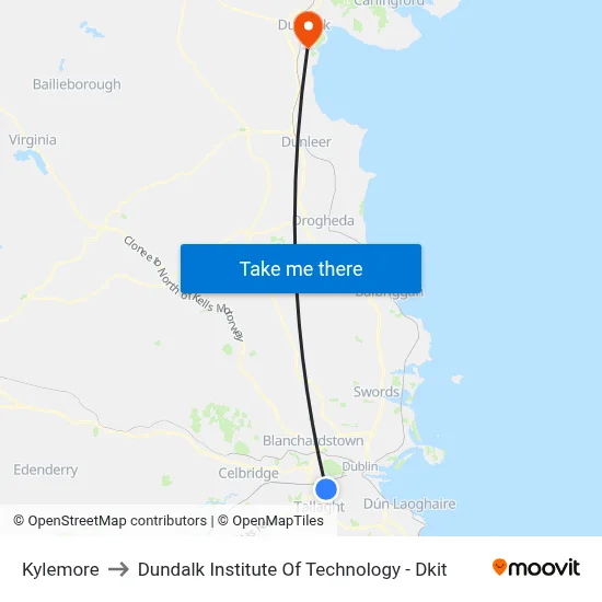 Kylemore to Dundalk Institute Of Technology - Dkit map