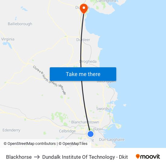 Blackhorse to Dundalk Institute Of Technology - Dkit map