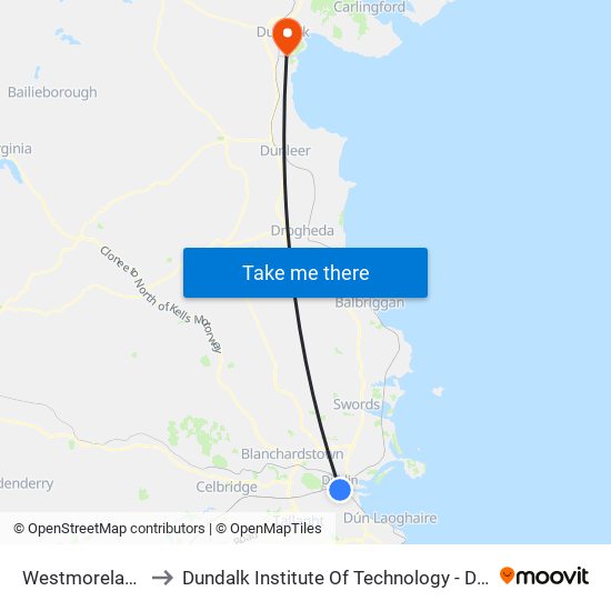 Westmoreland to Dundalk Institute Of Technology - Dkit map
