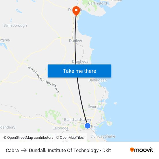 Cabra to Dundalk Institute Of Technology - Dkit map