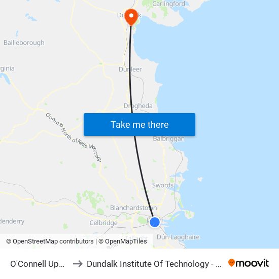 O'Connell Upper to Dundalk Institute Of Technology - Dkit map