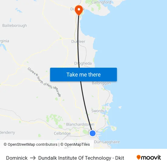 Dominick to Dundalk Institute Of Technology - Dkit map